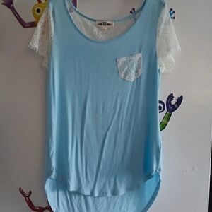 Hippie Rose Sky Blue Lace Sleeve Tee